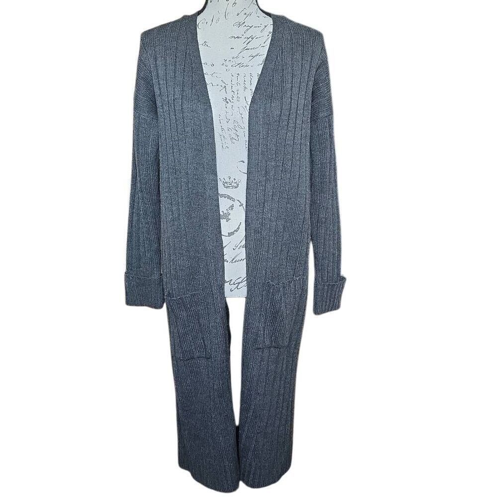 Pink Rose Women's Size Large Gray Ribbed Long Cardigan